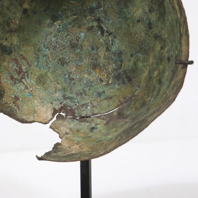 Antique Eastern Mediterranean Patinated Copper Bowl on Museum Stand