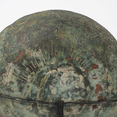 Antique Eastern Mediterranean Patinated Copper Bowl on Museum Stand