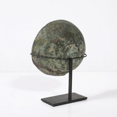 Antique Eastern Mediterranean Patinated Copper Bowl on Museum Stand