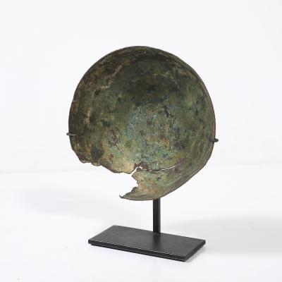 Antique Eastern Mediterranean Patinated Copper Bowl on Museum Stand