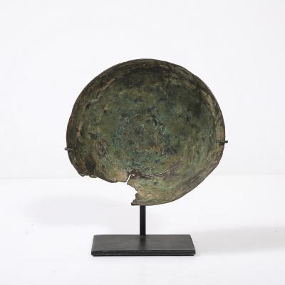 Antique Eastern Mediterranean Patinated Copper Bowl on Museum Stand