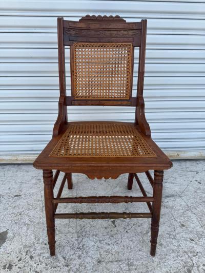 Antique Eastlake Carved Walnut and Cane Parlor Chair