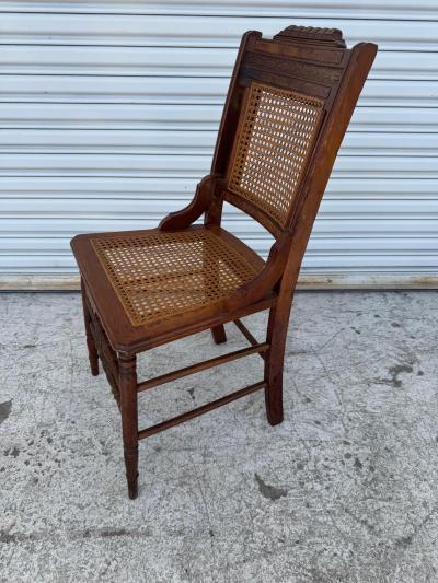 Antique Eastlake Carved Walnut and Cane Parlor Chair