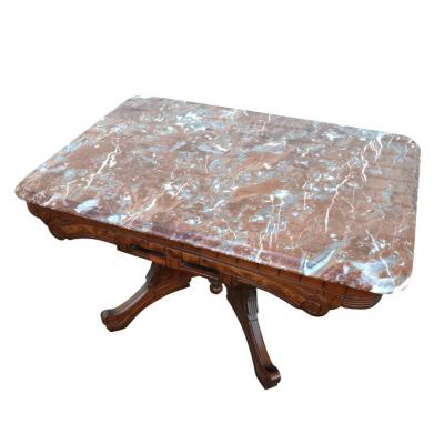 Antique Eastlake Walnut Marble Top Coffee Table