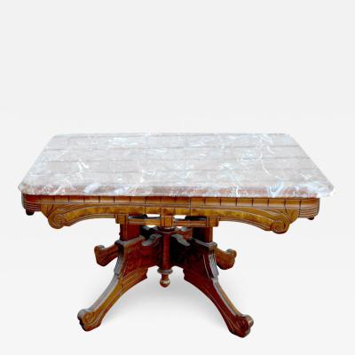 Antique Eastlake Walnut Marble Top Coffee Table