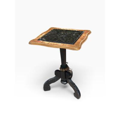 Antique Ebony Giltwood Marble Top Tripod Pedestal Table