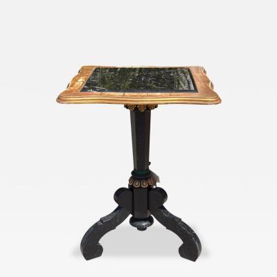 Antique Ebony Giltwood Marble Top Tripod Pedestal Table