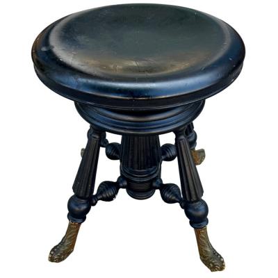 Antique Ebony Piano Stool W Bronze Feet