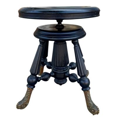 Antique Ebony Piano Stool W Bronze Feet