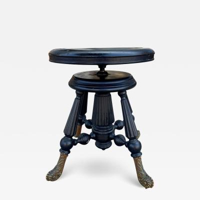 Antique Ebony Piano Stool W Bronze Feet