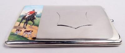 Antique Edwardian Cigarette Case with Enamel Fox Hunt