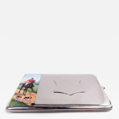 Antique Edwardian Cigarette Case with Enamel Fox Hunt