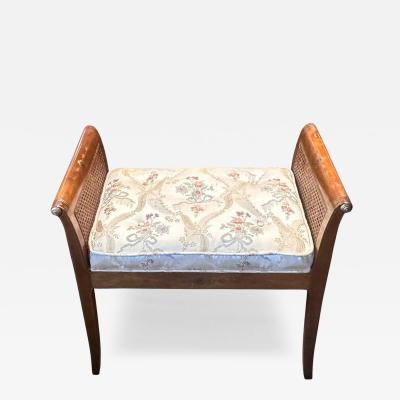 Antique Edwardian Inlaid Vanity Bench W Scalamandre Lampas Seat