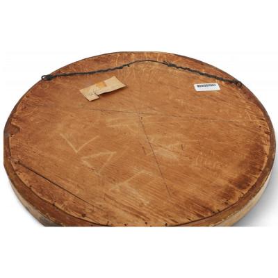 Antique Eglomise Reverse Painting on Glass Giltwood Panel of Figures Church