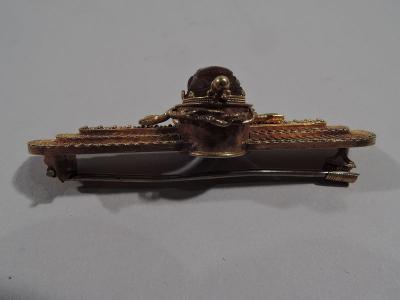 Antique Egyptian Revival 18K Gold Winged Sun Brooch with Scarab