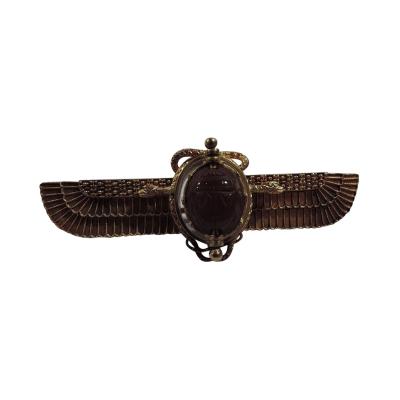 Antique Egyptian Revival 18K Gold Winged Sun Brooch with Scarab