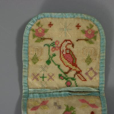 Antique Embroidered Hussif Portable Sewing Kit Holder
