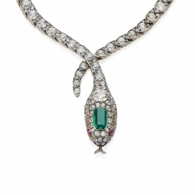 Antique Emerald and Diamond Serpent Necklace