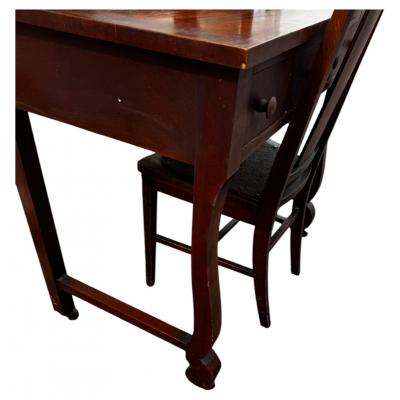 Antique Empire Revival Burl Walnut Tri fold Mirror Vanity and Chair