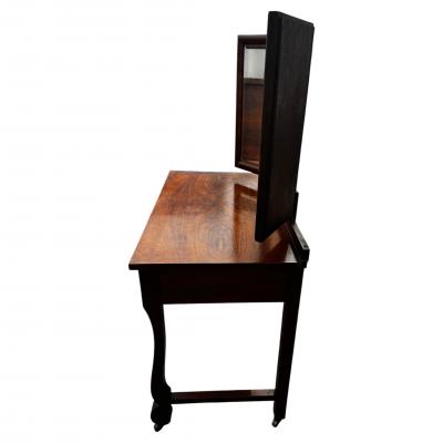 Antique Empire Revival Burl Walnut Tri fold Mirror Vanity and Chair