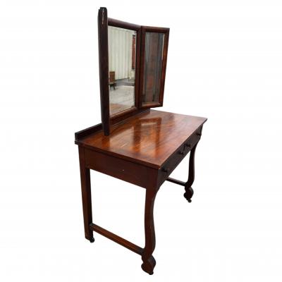 Antique Empire Revival Burl Walnut Tri fold Mirror Vanity and Chair