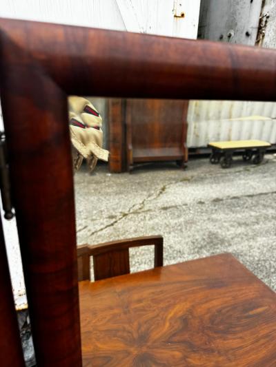 Antique Empire Revival Burl Walnut Tri fold Mirror Vanity and Chair