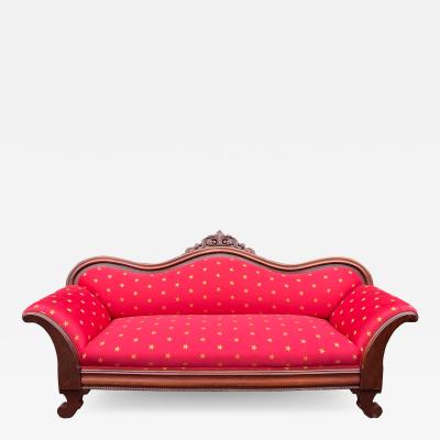 Antique Empire Sofa W Red Gold Clarence House Fabric