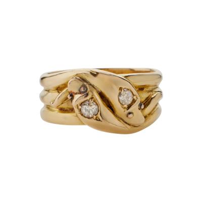 Antique English 18K Gold and Diamond Double Snake Ring