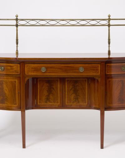 Antique English 19th Cent George III Inlaid Sideboard w Removable Brass Gallery
