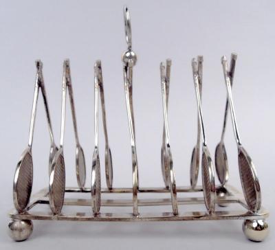Antique English Art Deco Silverplate Novelty Tennis Racket Toast Rack