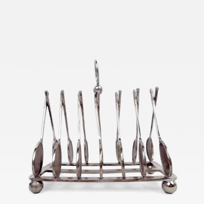 Antique English Art Deco Silverplate Novelty Tennis Racket Toast Rack