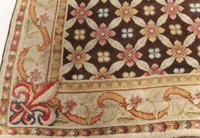 Antique English Axminster Beige Brown Green Orange Pink Handmade Wool Rug