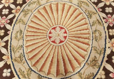 Antique English Axminster Beige Brown Green Orange Pink Handmade Wool Rug