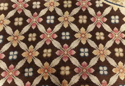Antique English Axminster Beige Brown Green Orange Pink Handmade Wool Rug