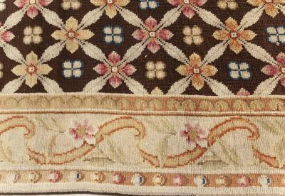Antique English Axminster Beige Brown Green Orange Pink Handmade Wool Rug