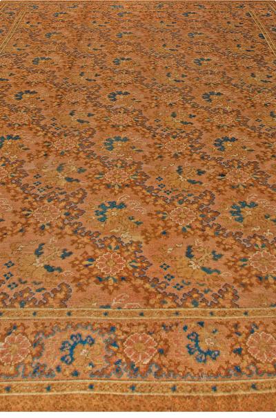 Antique English Axminster Botanic Earthy Brown Blue Wool Carpet