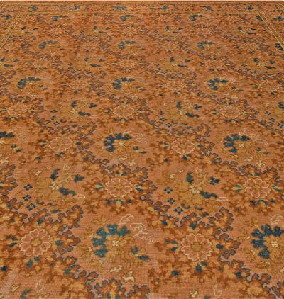 Antique English Axminster Botanic Earthy Brown Blue Wool Carpet