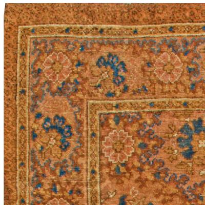 Antique English Axminster Botanic Earthy Brown Blue Wool Carpet