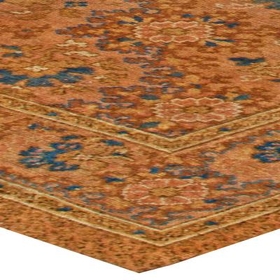 Antique English Axminster Botanic Earthy Brown Blue Wool Carpet
