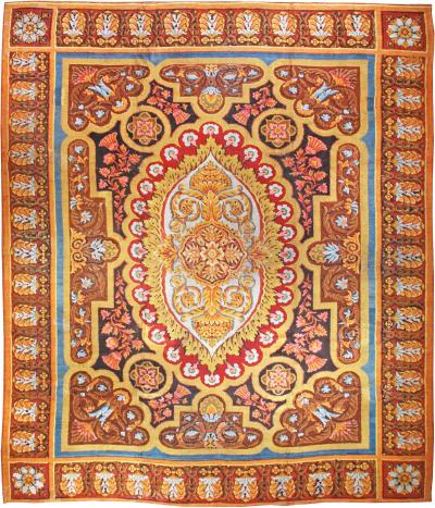 Antique English Axminster Botanic Handmade Wool Carpet