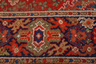 Antique English Axminster Botanic Red Blue and Beige Handwoven Wool Rug