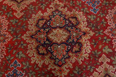 Antique English Axminster Botanic Red Blue and Beige Handwoven Wool Rug
