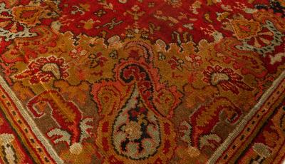 Antique English Axminster Red Handmade Wool Rug