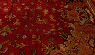 Antique English Axminster Red Handmade Wool Rug