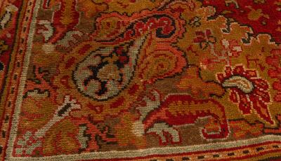 Antique English Axminster Red Handmade Wool Rug