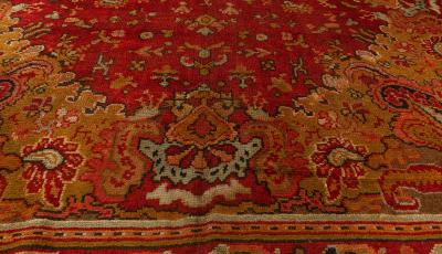 Antique English Axminster Red Handmade Wool Rug