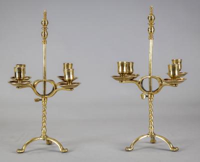Antique English Brass Adjustable Candelabra Pair
