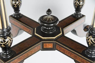 Antique English Burl Elm Ebonized Inlaid Center Table Circa 1860