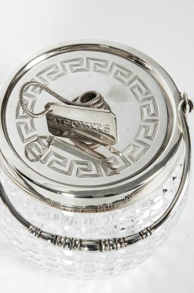 Antique English Cut Crystal Silver Plate Barrel Biscuit