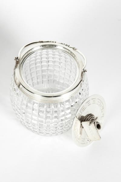 Antique English Cut Crystal Silver Plate Barrel Biscuit